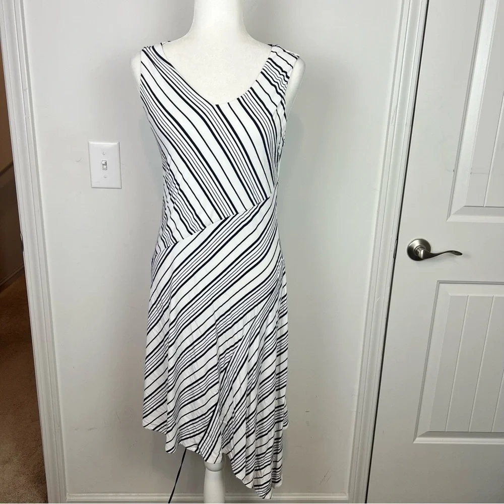 Soma Soft Jersey Asymmetrical Hem Midi Dress women medium Amity Stripe White - Picture 5 of 11